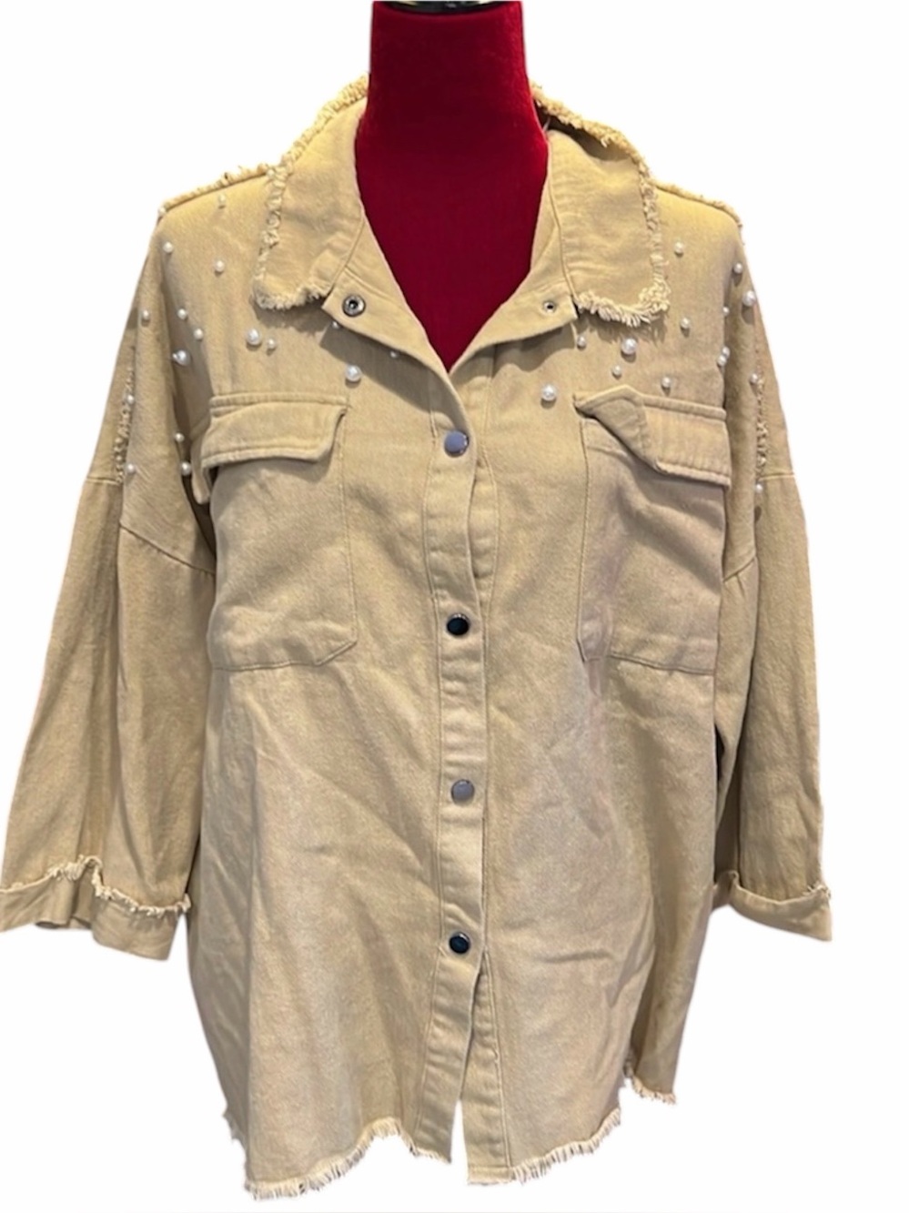 #359. 4/$32 SHEIN Beige Studded denim jacket. Large